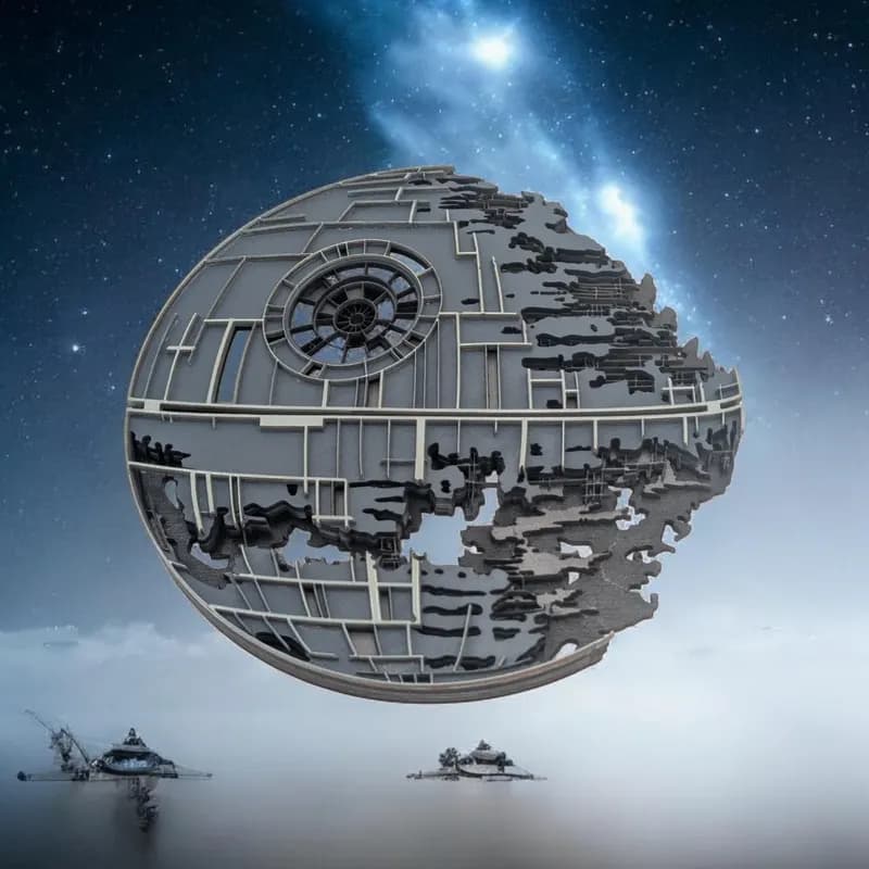 Death Star II multi-layer steel wall art — product render