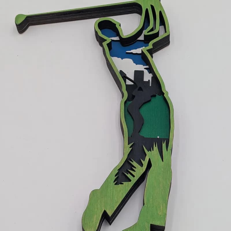 Golfer silhouette multi-layer painted wood wall art