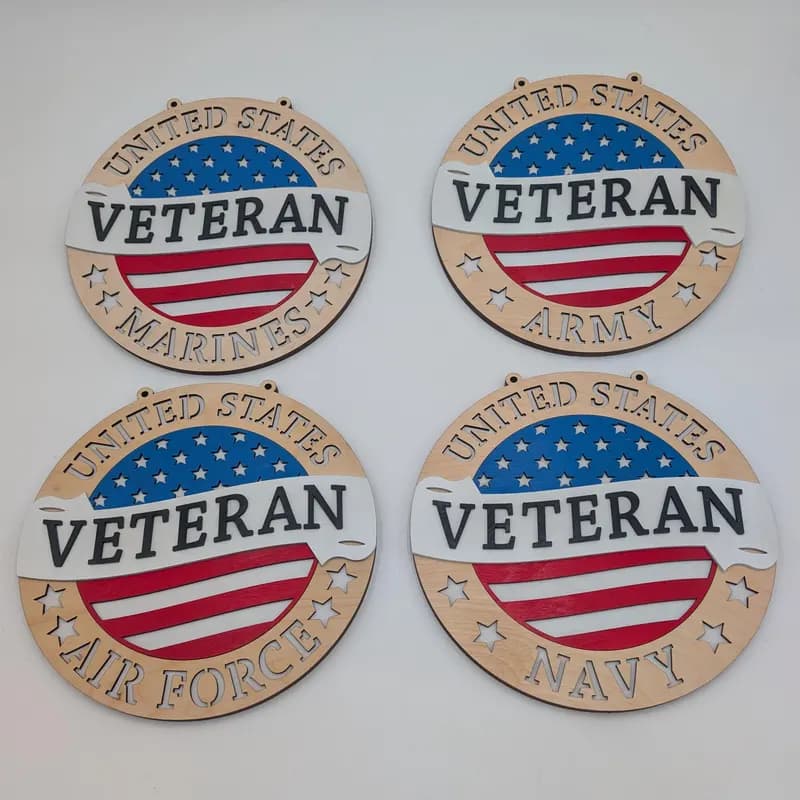 Multi-layer veteran plaques — Marines, Army, Air Force, Navy