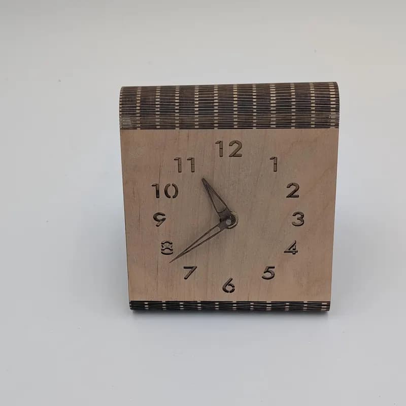 Laser-cut wood desk clock with engraved face